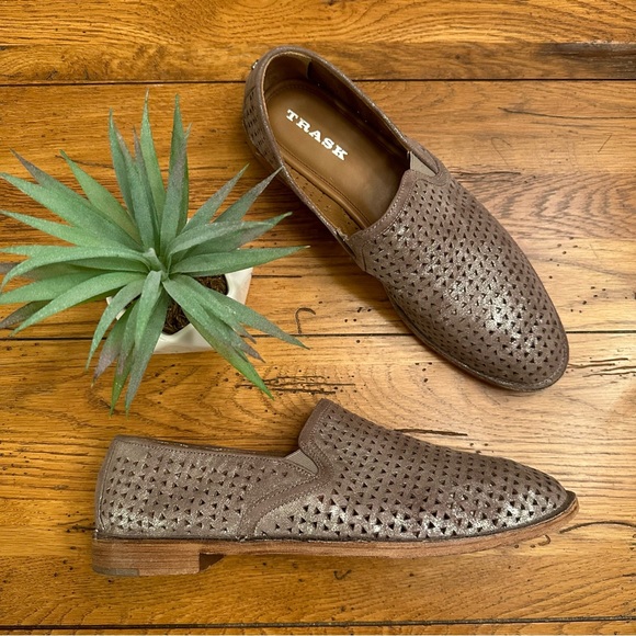 Trask Shoes - Trask Ali Perforated Leather Loafer Metallic Size 9.5